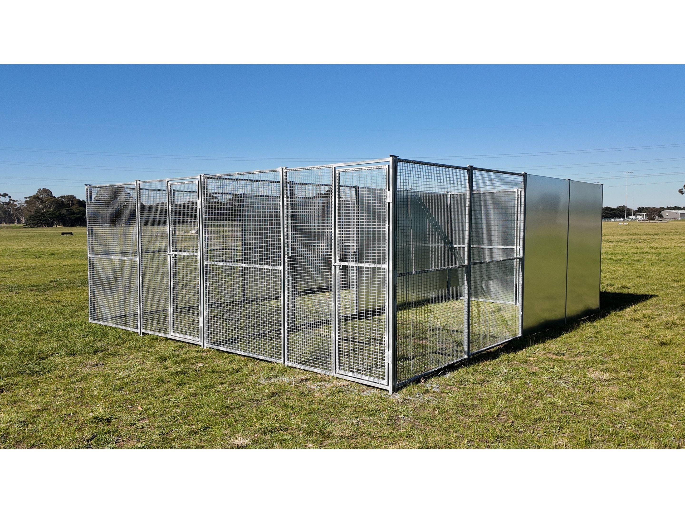 On Sale. Save $300 2 Bay 5m x 5m x 1.85m dog/chicken run with 25mmx25mm mesh panels and solid panels