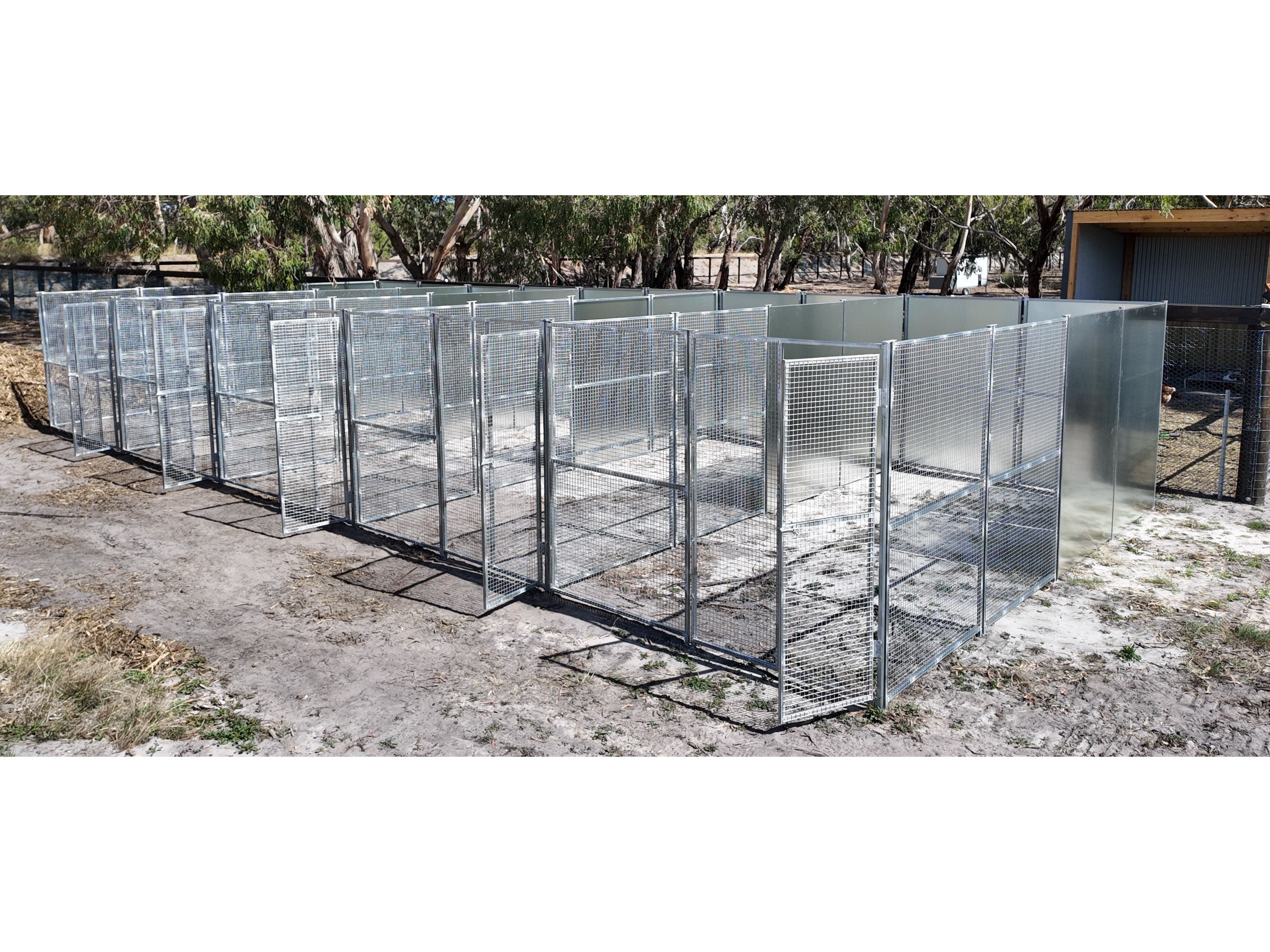 5 Bay 12.5m x 5m x 1.85m dog/chicken run, Solid panels, 25mm x 25mm mesh panels