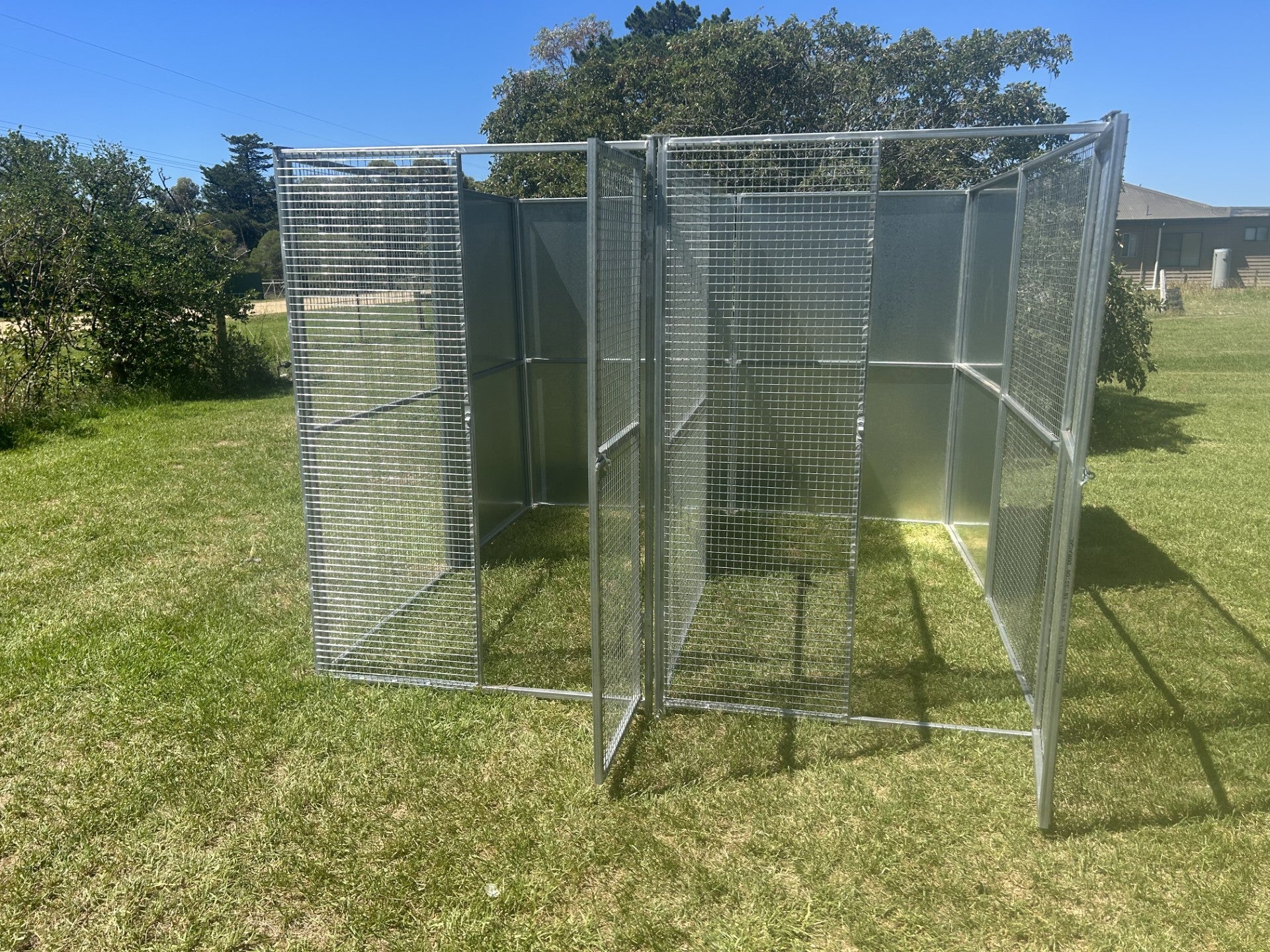2.5mx2.5mx1.85m Double Dog Run with solid panels and 25mmx25mm square mesh