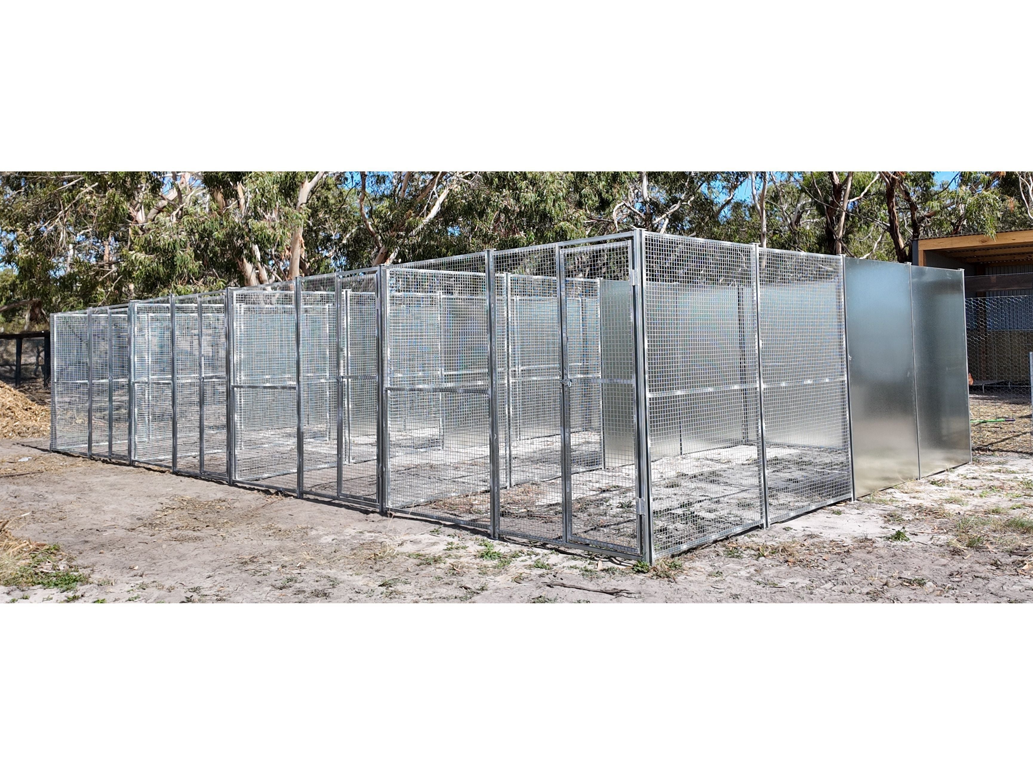 4 Bay 10m x 5m x 1.85m dog/chicken run, Solid panels, 25mm x 25mm mesh panels