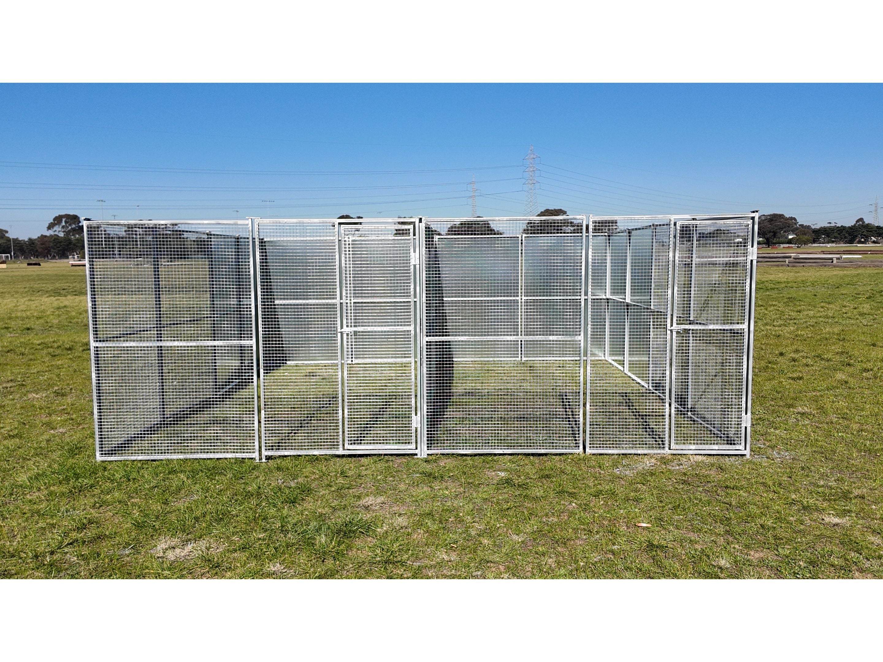 On Sale. Save $300 2 Bay 5m x 5m x 1.85m dog/chicken run with 25mmx25mm mesh panels and solid panels