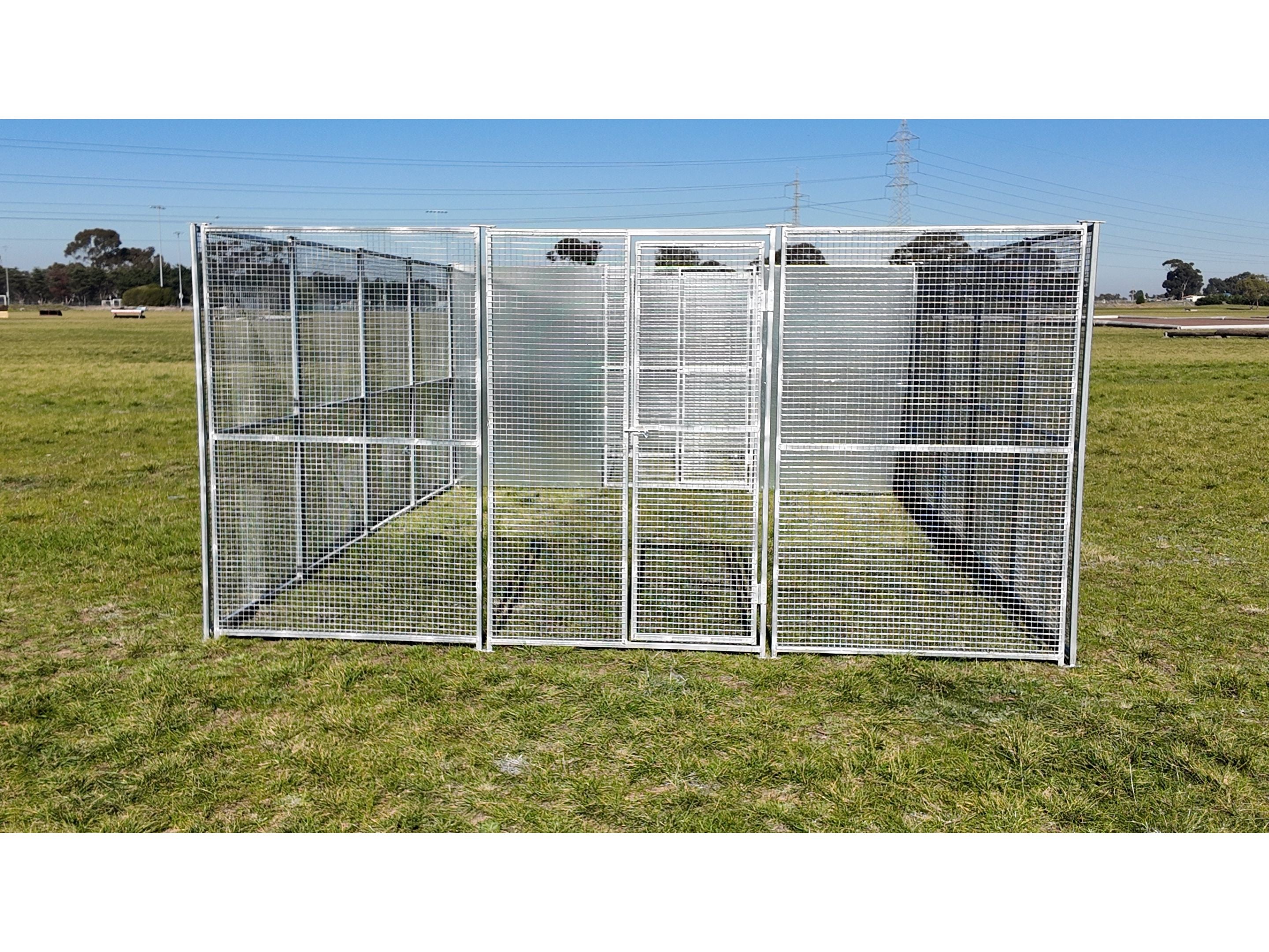 3.75mx7.5m single bay dog/poultry run with internal bay 25mmx25mm mesh and solid panels