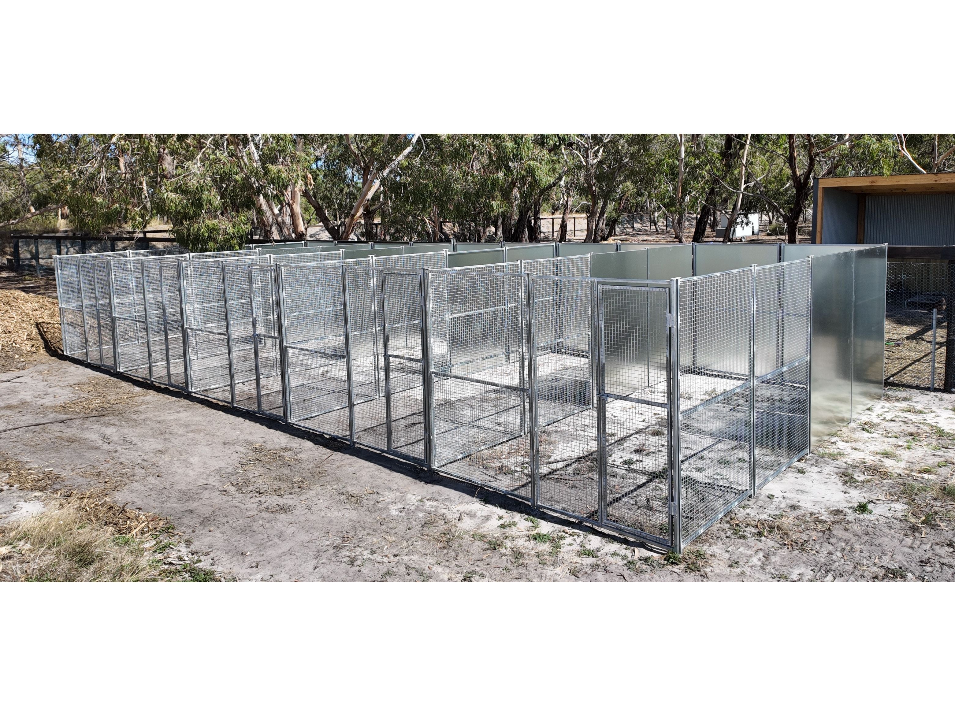 5 Bay 12.5m x 5m x 1.85m dog/chicken run, Solid panels, 25mm x 25mm mesh panels